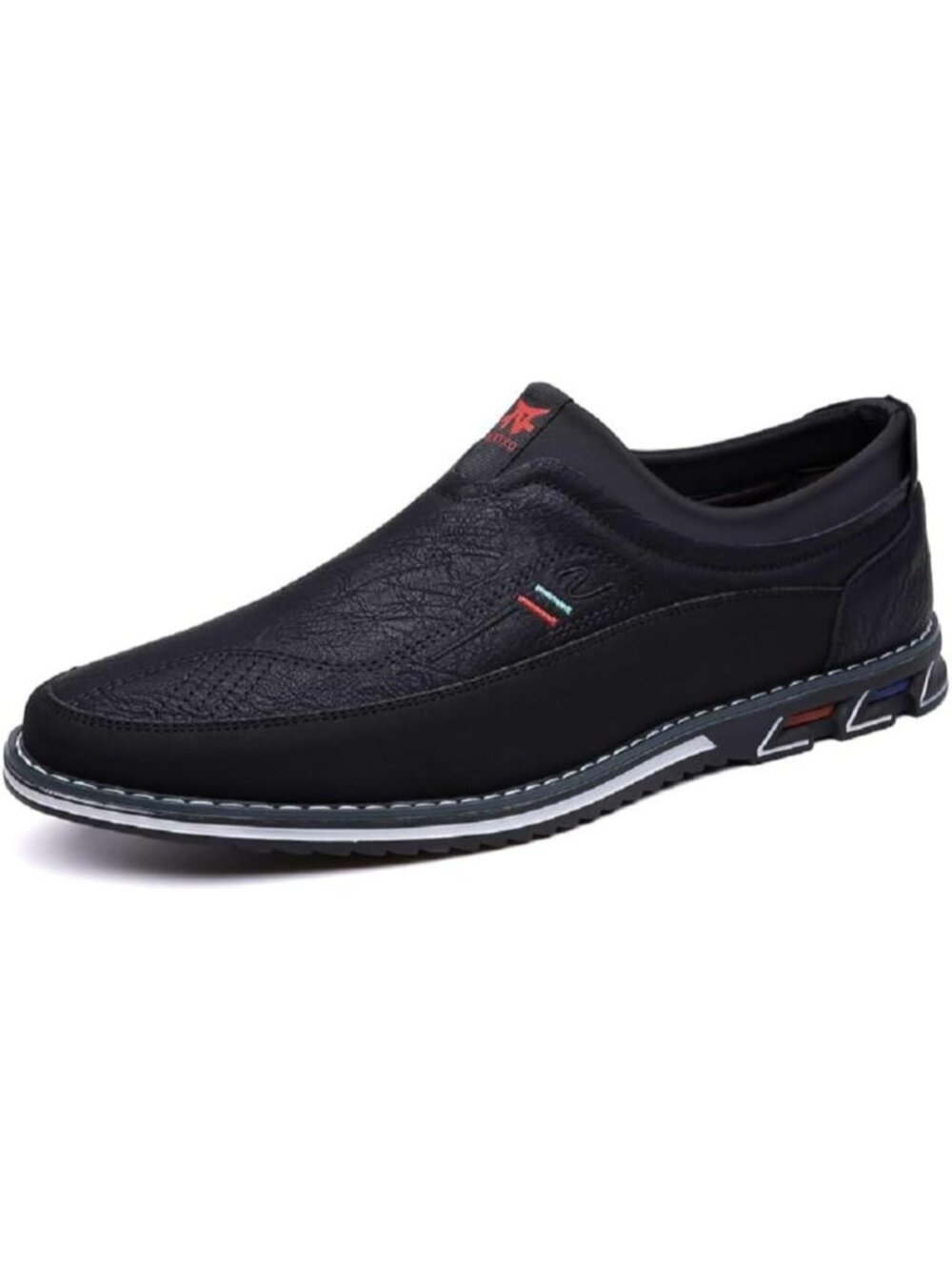 Men's Black Textured Pebbled Leather Pointed Toe Comfort Driving Loafers Shoes
